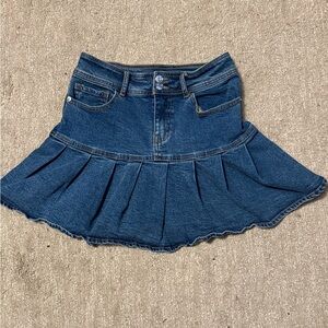 wild fable Denim Pleated Flared Mini Skirt - Dark Blue